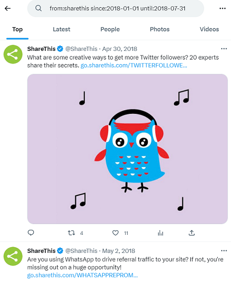 他のユーザーの古いツイートを見つける方法 -。ShareThis